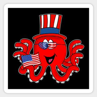 4th July Octopus American Flag USA Sticker